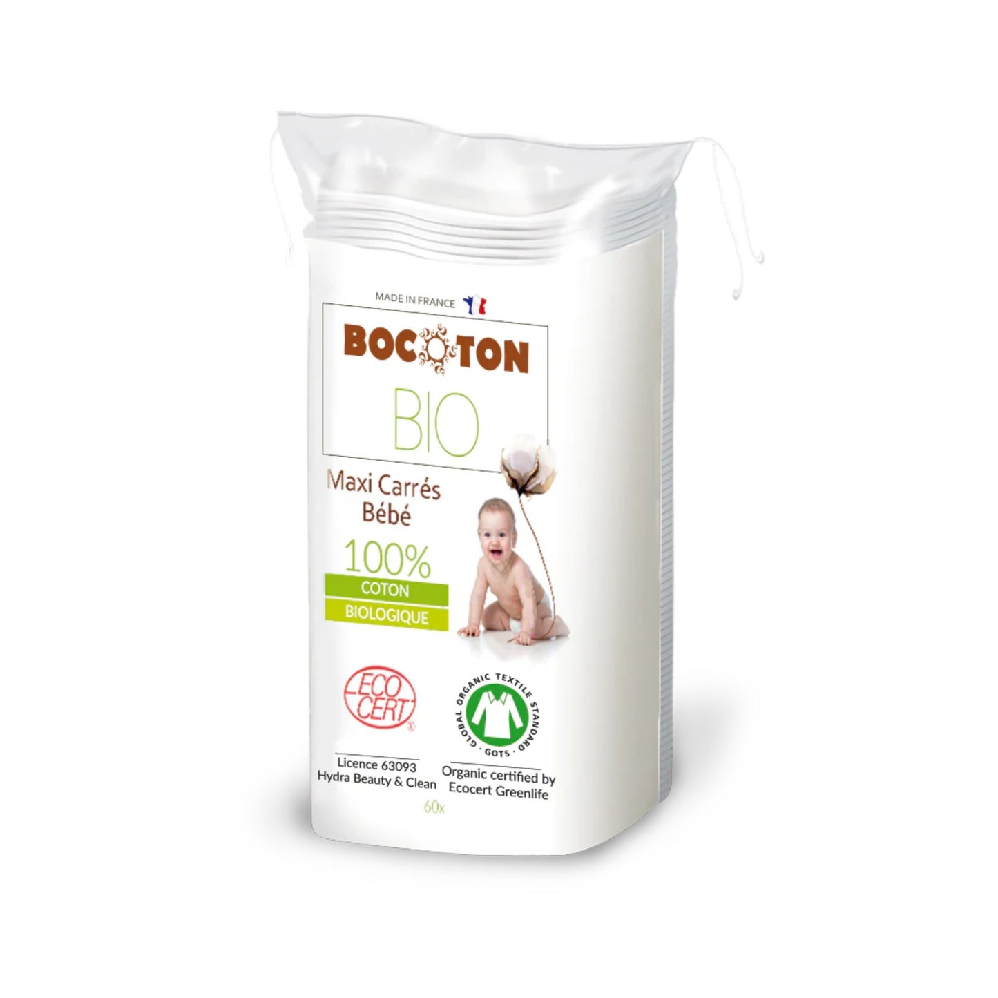 Bocoton | Maxi Carrés Bébé - 100% coton - 60 pcs