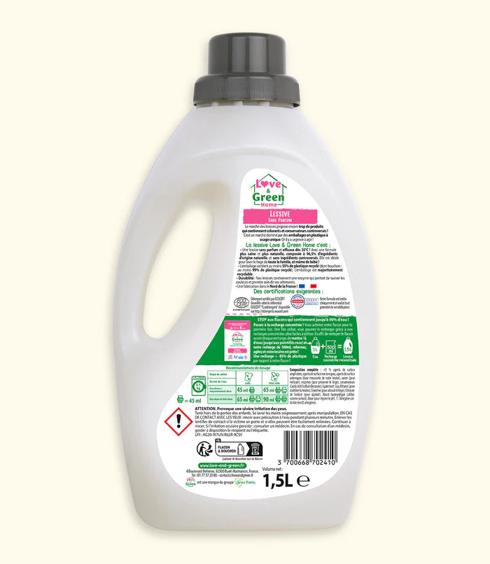 Love and Green | Lessive certifiée Ecodétergent sans parfum