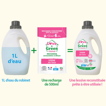Love and Green | Lessive certifiée Ecodétergent sans parfum (recharge à diluer)