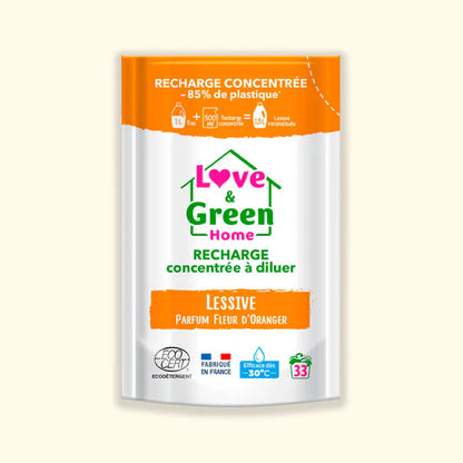 Love and Green | Lessive certifiée Ecodétergent parfum fleur d'oranger (recharge à diluer)