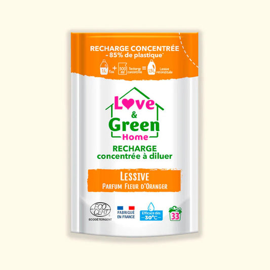Love and Green | Lessive certifiée Ecodétergent parfum fleur d'oranger (recharge à diluer)