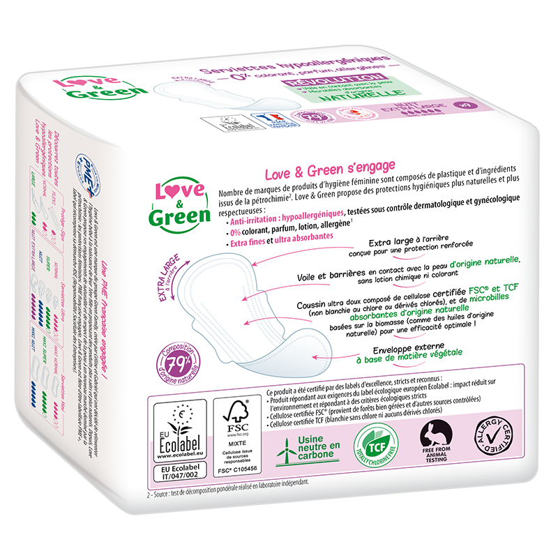 Love and Green | Serviettes écologiques Ultra-nuit XL