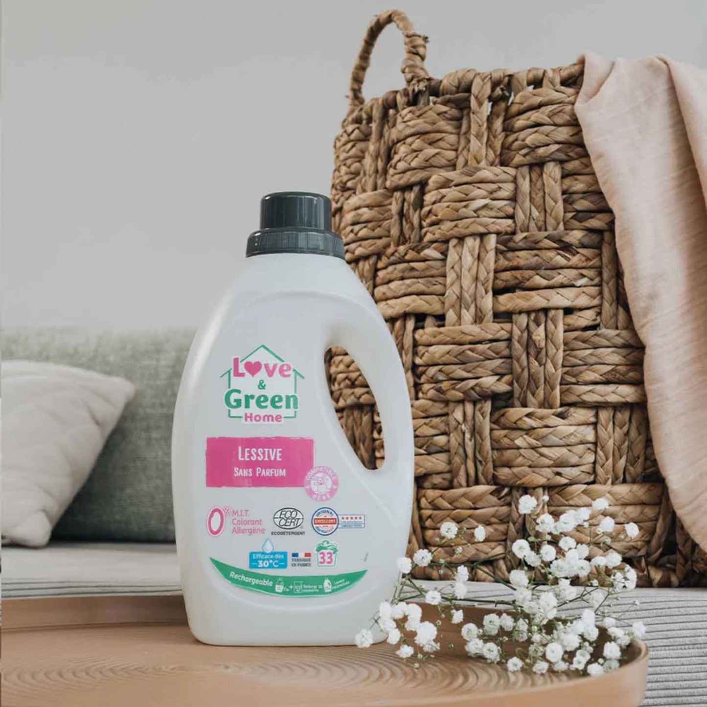 Love and Green | Lessive certifiée Ecodétergent sans parfum