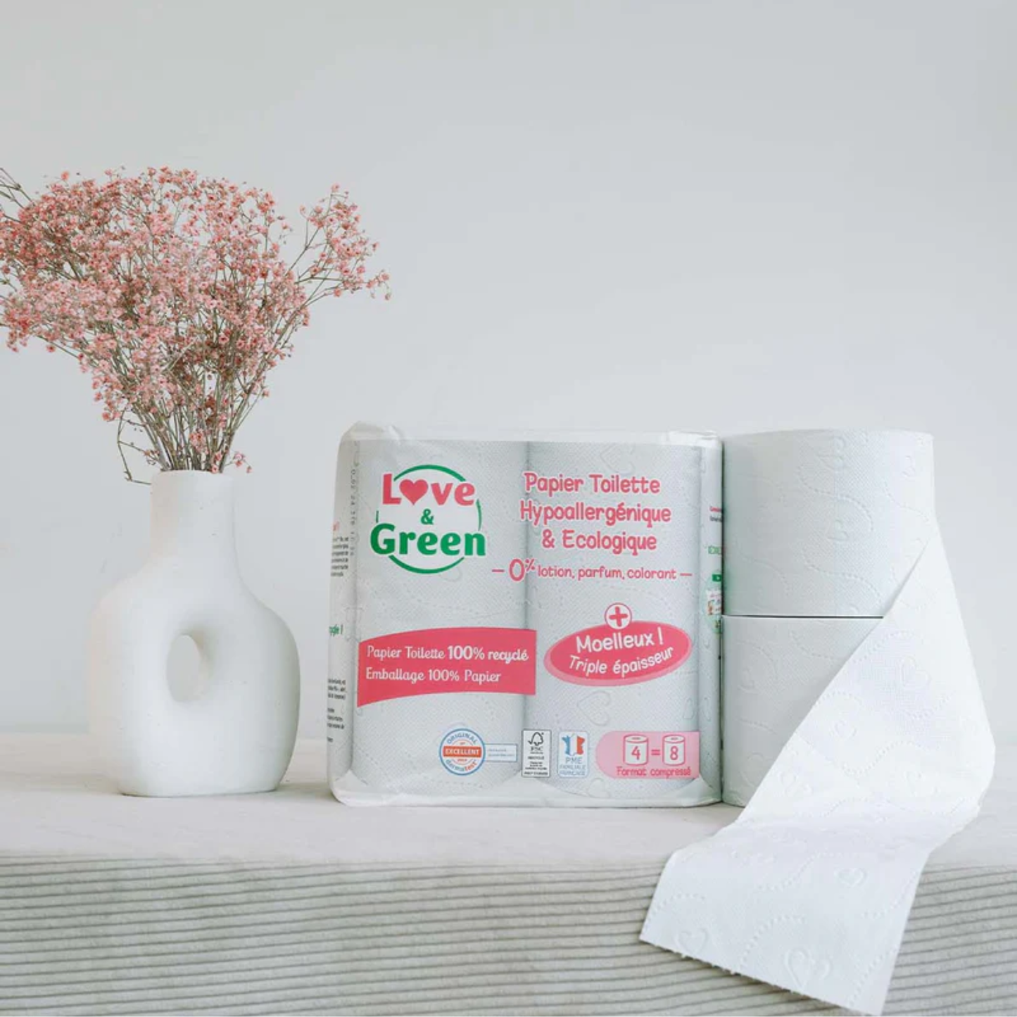 Love and Green | Papier Toilette Recyclé Hypoallergénique FSC