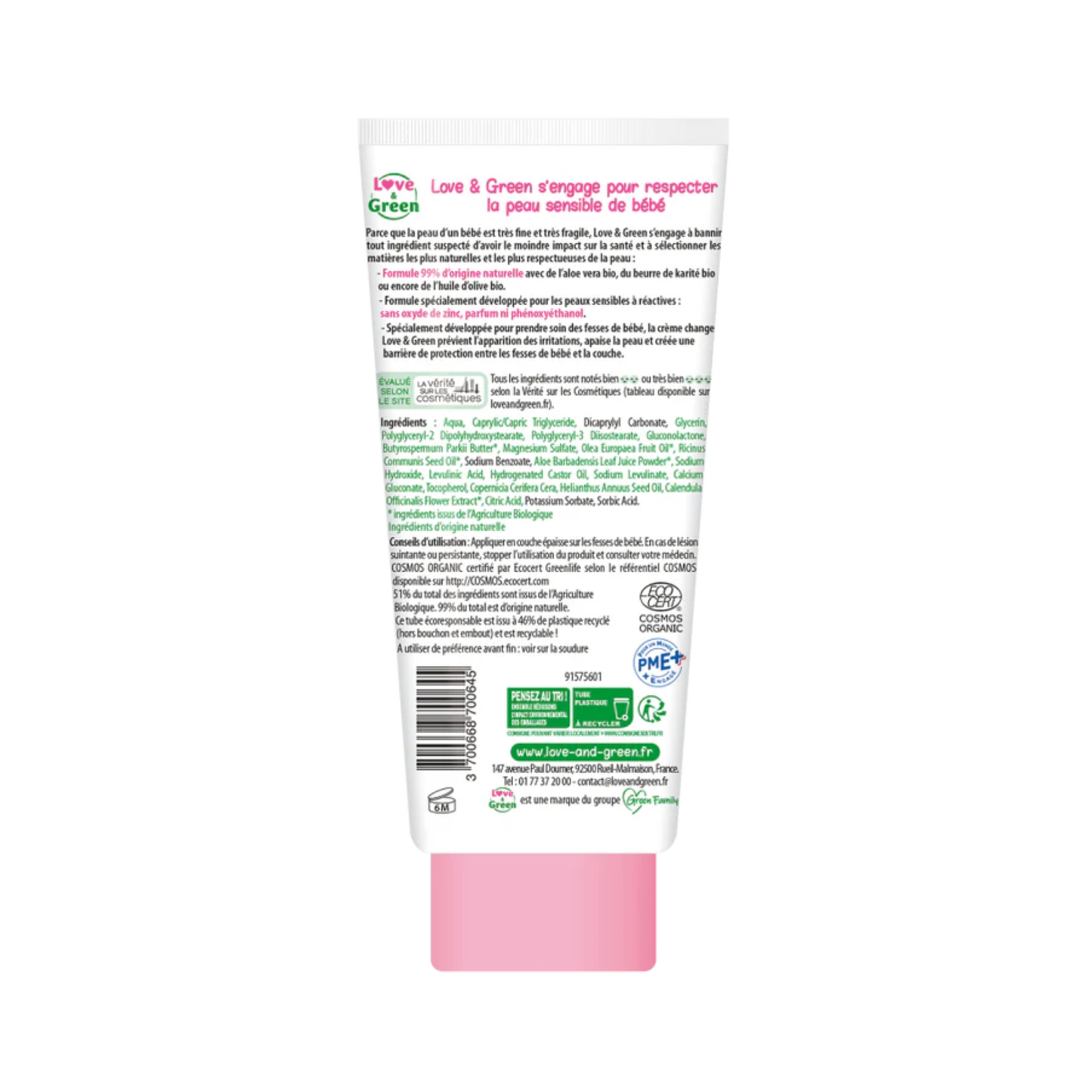 Love and Green | Crème change bio - peaux sensibles à réactives