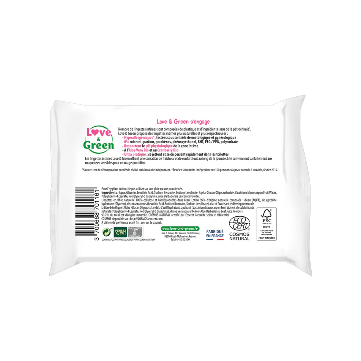 Love and Green | Lingettes intimes apaisantes Aloe vera