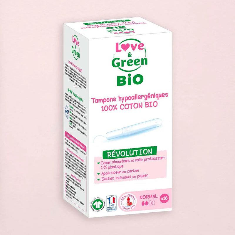 Love and Green | Tampons 100% coton BIO avec applicateur - Normal