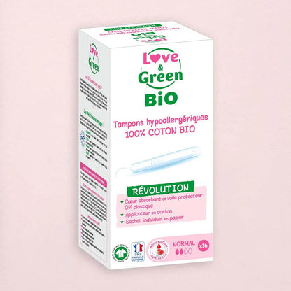 Love and Green | Tampons 100% coton BIO avec applicateur - Normal