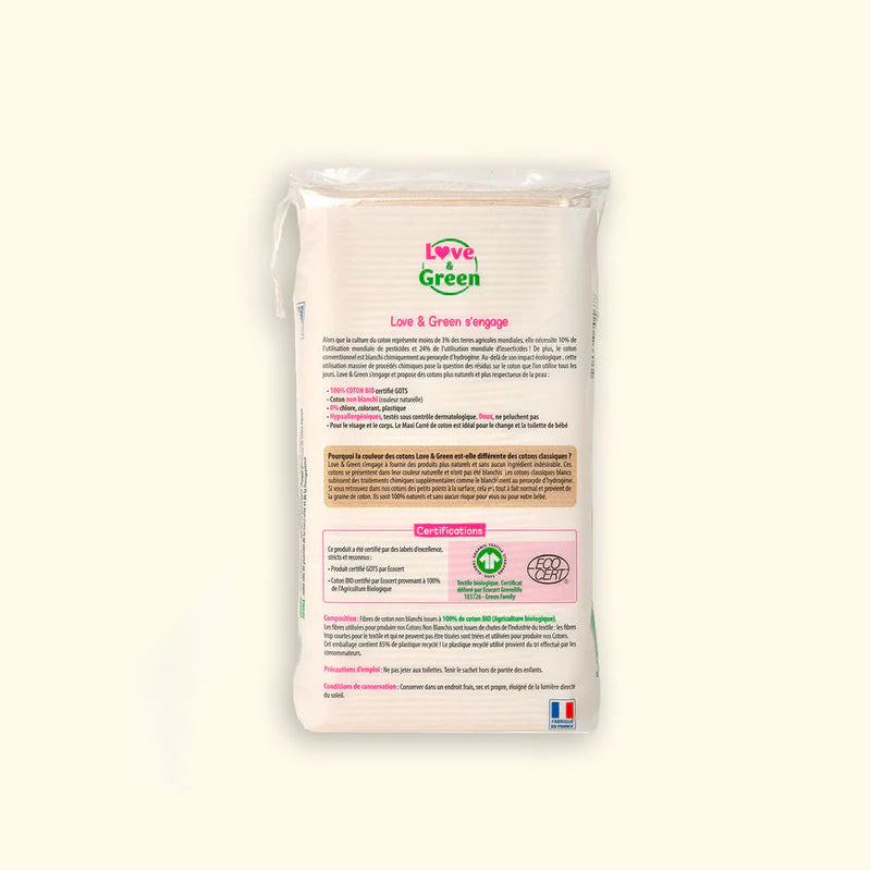 Love and Green | Maxi-carrés hypoallergéniques 100% coton - 70 pcs