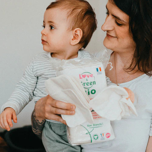 Love and Green | Maxi-carrés hypoallergéniques 100% coton - 70 pcs