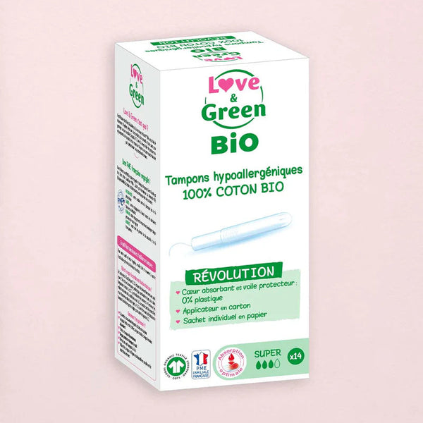 Love and Green | Tampons 100% coton BIO avec applicateur - Super