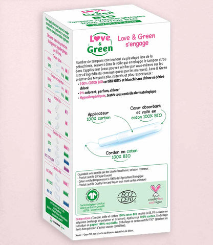 Love and Green | Tampons 100% coton BIO avec applicateur - Super