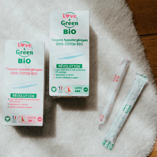 Love and Green | Tampons 100% coton BIO avec applicateur - Super