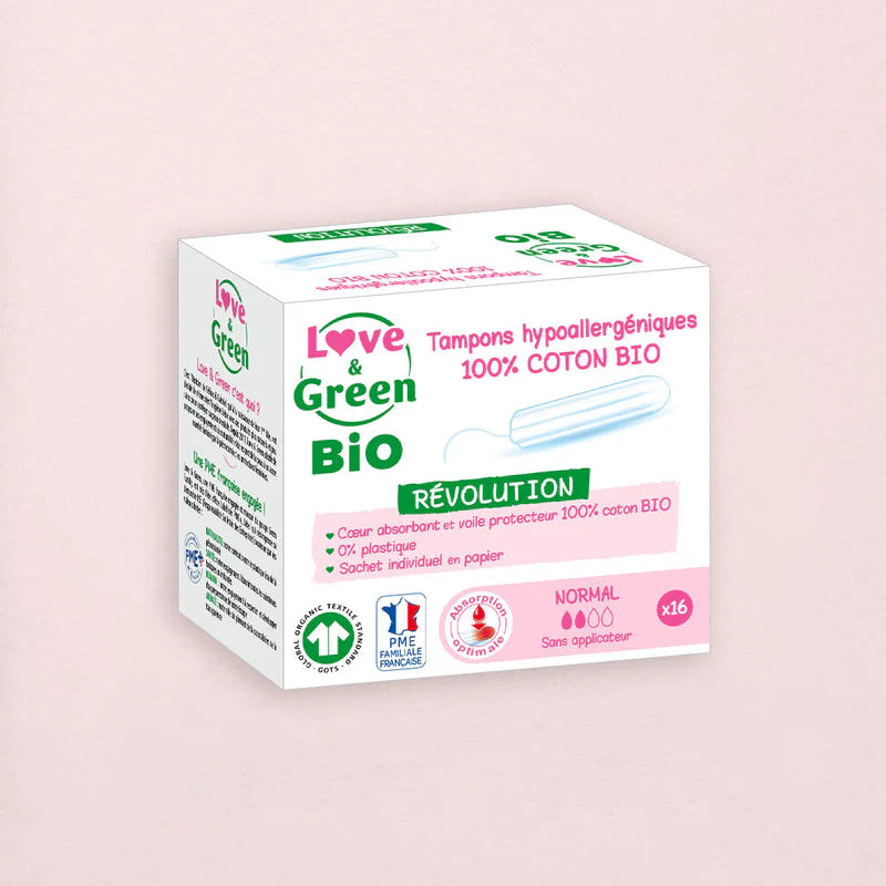 Love and Green | Tampons 100% coton BIO sans applicateur - Normal