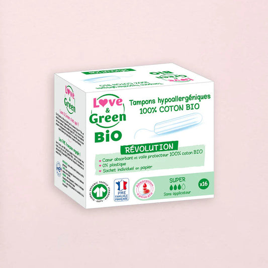 Love and Green | Tampons 100% coton BIO sans applicateur - Super