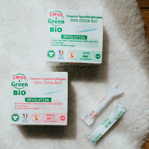 Love and Green | Tampons 100% coton BIO sans applicateur - Super