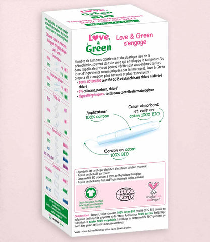 Love and Green | Tampons 100% coton BIO avec applicateur - Normal