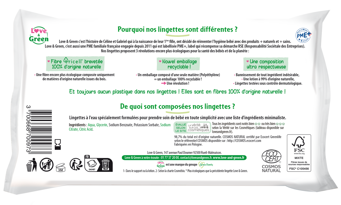 Love and Green | Lingettes écologiques à 99% d’eau